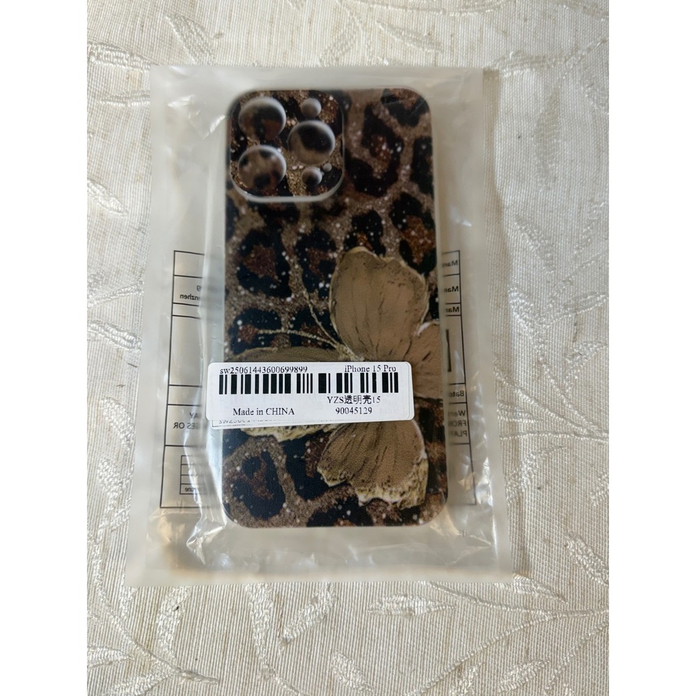 Leopard Print Butterfly iPhone 15 Pro Case Brown Animal Pattern Cover